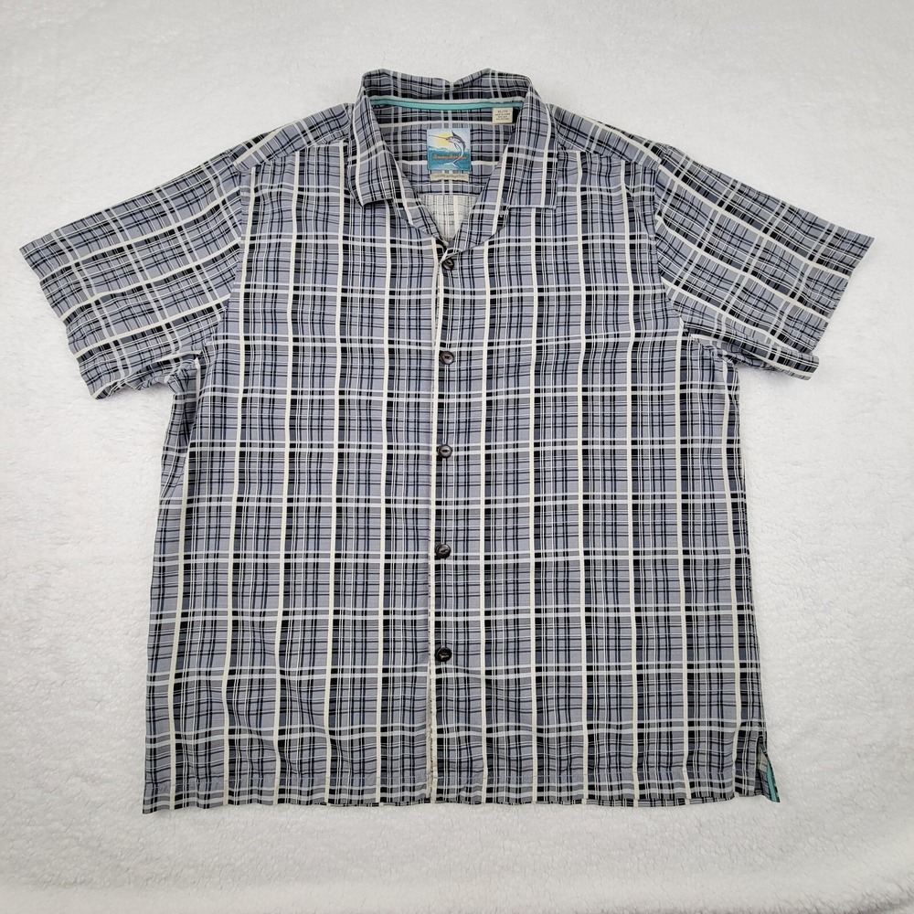 Tommy Bahama Island Modern Fit Shirt Mens XL Plaid Silk Cotton Blend Button Up